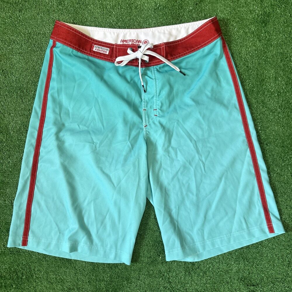 American Fighter MMA Board Shorts Men’s Size 34 Blue Red Drawstring Wicking